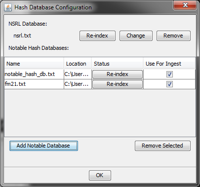 Hash Database Configuration