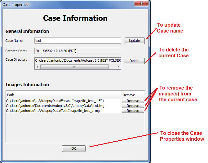 Case Properties Help